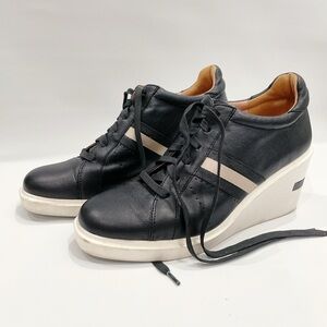 LINEA PAOLO “Kandis” Black Nappa Leather Sporty Wedge Fashion Sneaker WM 7M🖤EUC